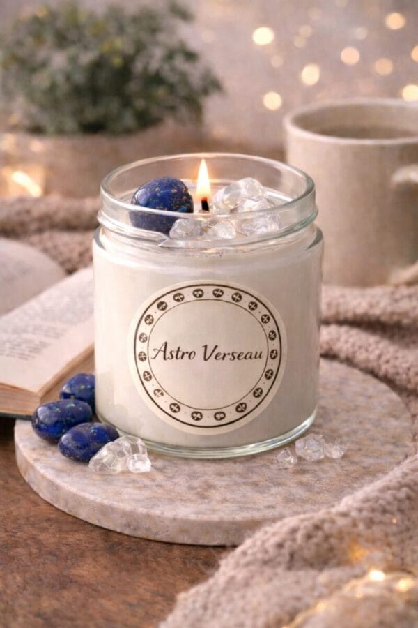 bougie astro verseau décoration spirituelle pierres naturelles