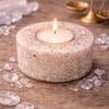 bougeoir cristal de roche naturel avec bougie chauffe plat