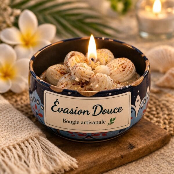 Bougie artisanale Évasion Douce – Parfum cocooning