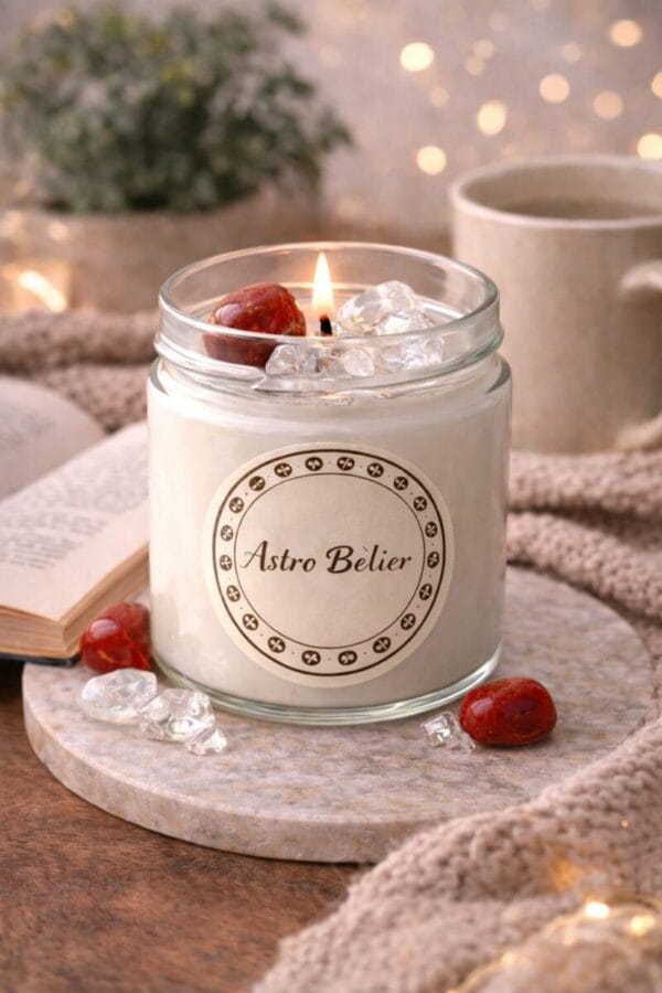 Bougie astrologique Bélier – Pierre Jaspe Rouge