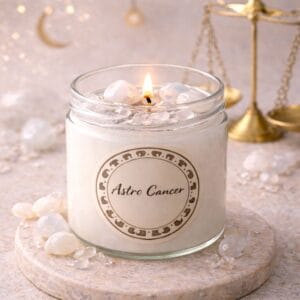 bougie astro cancer décoration spirituelle pierres naturelles