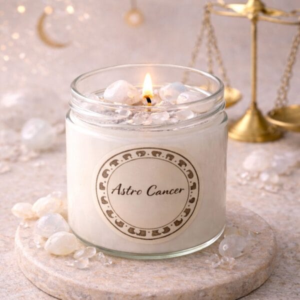 bougie astro cancer décoration spirituelle pierres naturelles