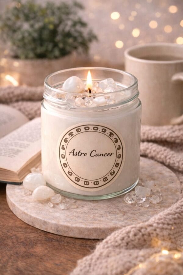 bougie astro cancer décoration spirituelle pierres naturelles