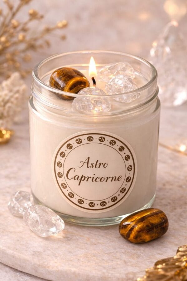 bougie astrologique capricorne pierres naturelles