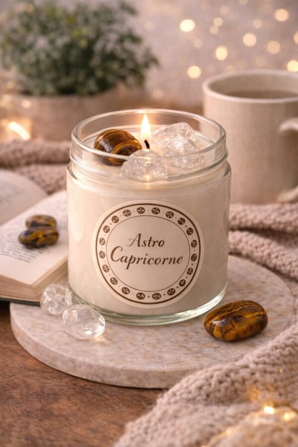 bougie astrologique capricorne pierres naturelles