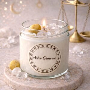 bougie astro Gémeaux décoration spirituelle pierres naturelles