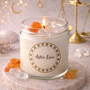 bougie astro lion décoration spirituelle pierres naturelles