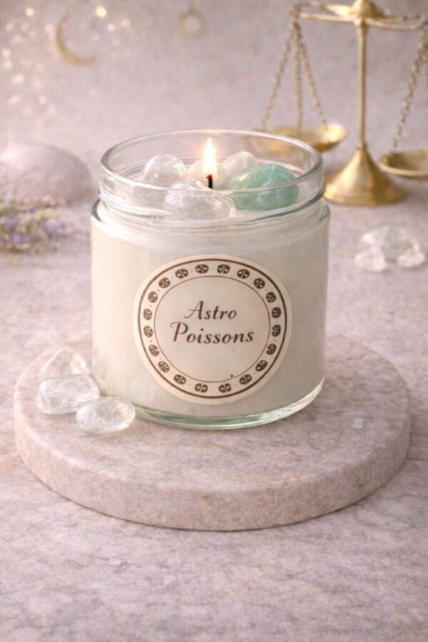 bougie astro poissons décoration spirituelle pierres naturelles