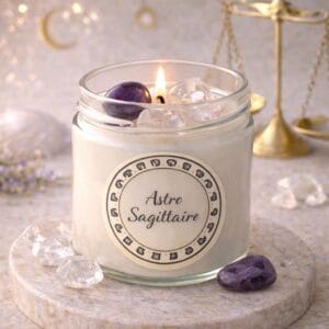 bougie astro sagittaire décoration spirituelle pierres naturelles