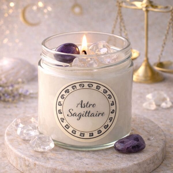 bougie astro sagittaire décoration spirituelle pierres naturelles