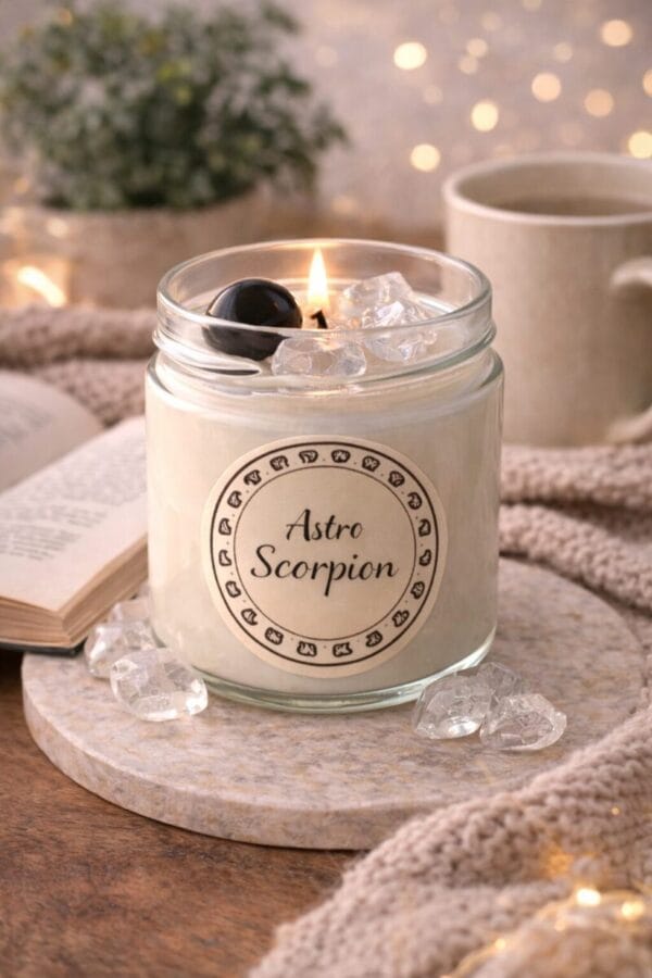 bougie astro scorpion décoration spirituelle pierres naturelles