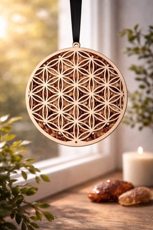 fleur de vie bois symbole sacre rechargement pierres